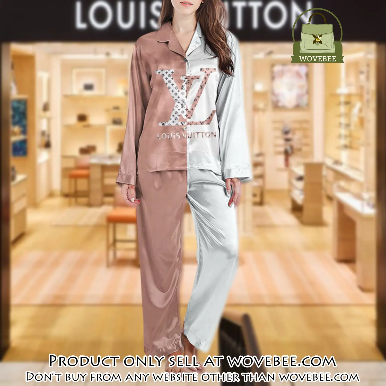 Lv monogram long satin pajama set pjs1024 wvb1356583